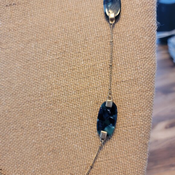 Marbled Blue/Green Beaded Long Necklace - Picture 6 of 10